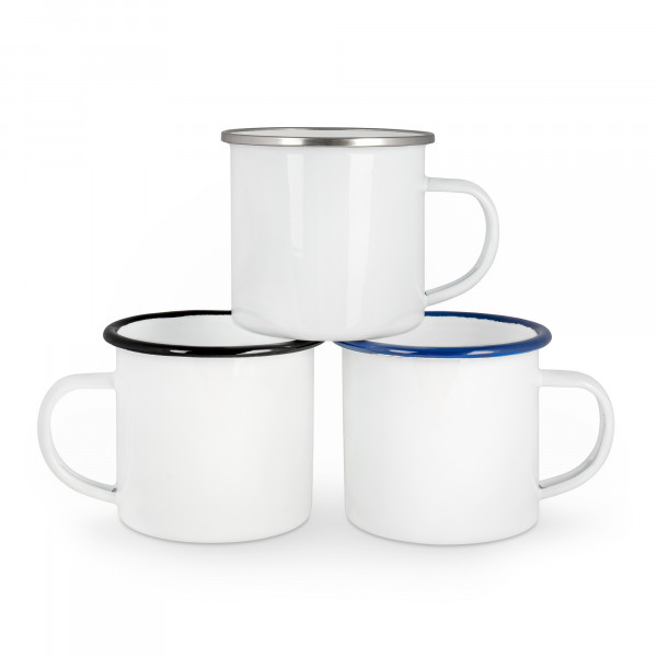 Emailletasse mit farbigem Rand, ca. 300 ml 