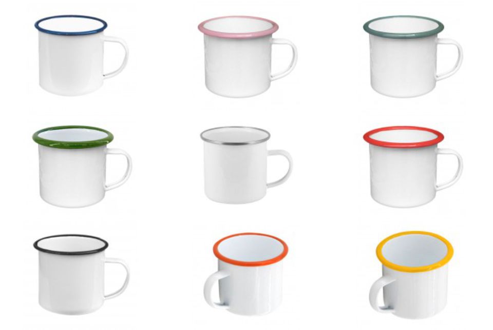 Emailletasse mit farbigem Rand, ca. 300 ml 